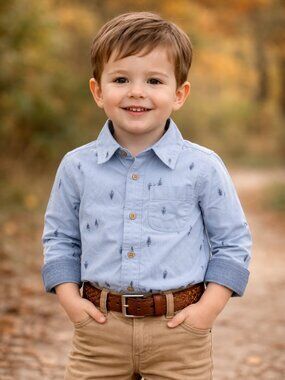 NWT OshKosh B’Gosh Toddler Boy Button Down Shirt 3T Blue Tree Print Long Sleeve